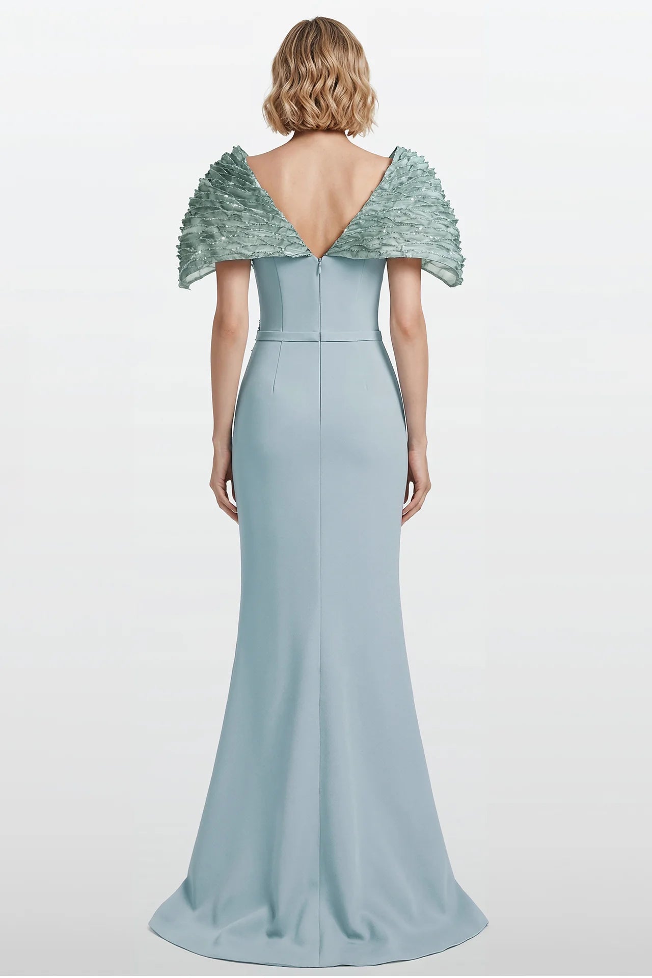 Sculpted Shoulder Crepe Column Gown