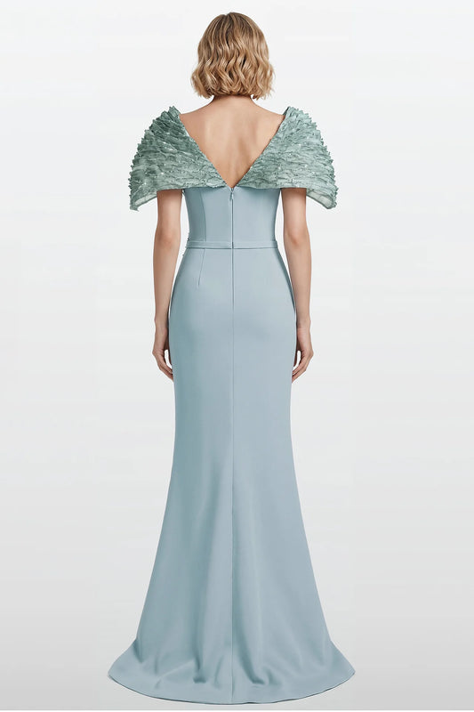 Sculpted Shoulder Crepe Column Gown