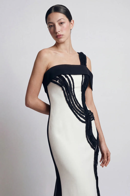 Asymmetrical Embroidered Crepe Gown