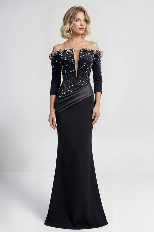 Off-Shoulder Embroidered Crepe Gown