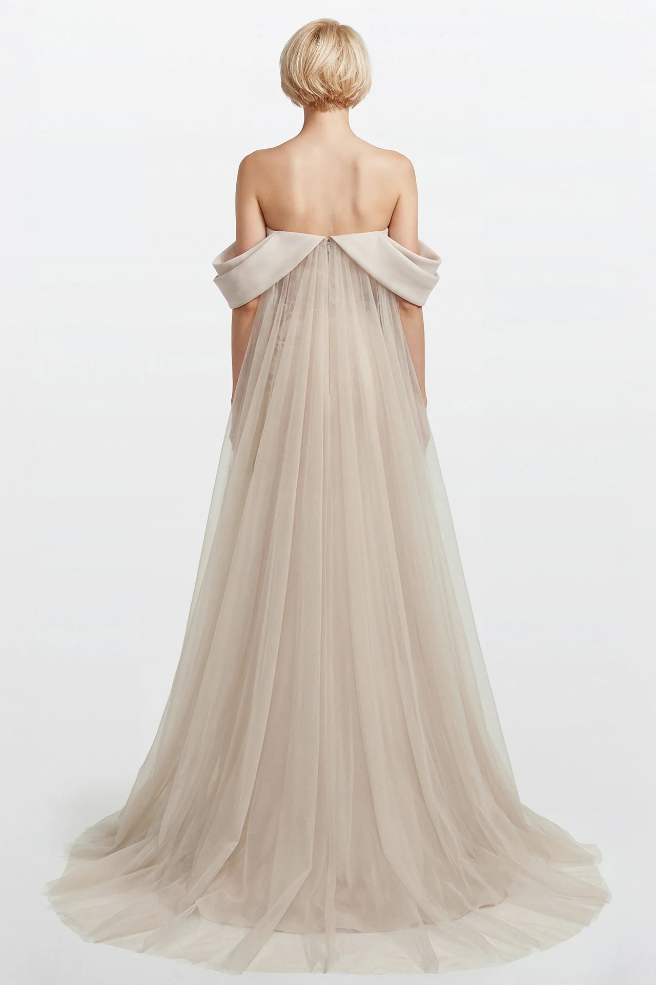 Draped Cape Column Crepe Gown