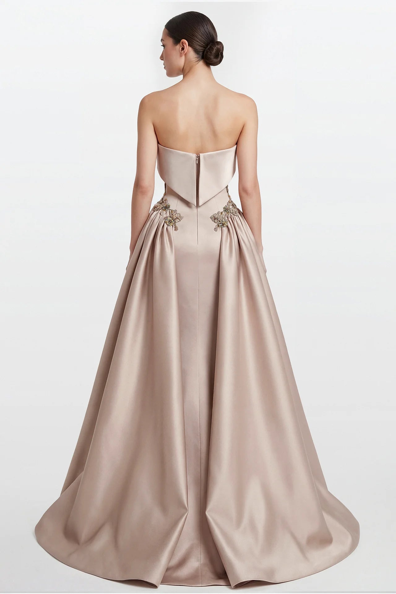Strapless Embellished Satin Gown with Overskirt