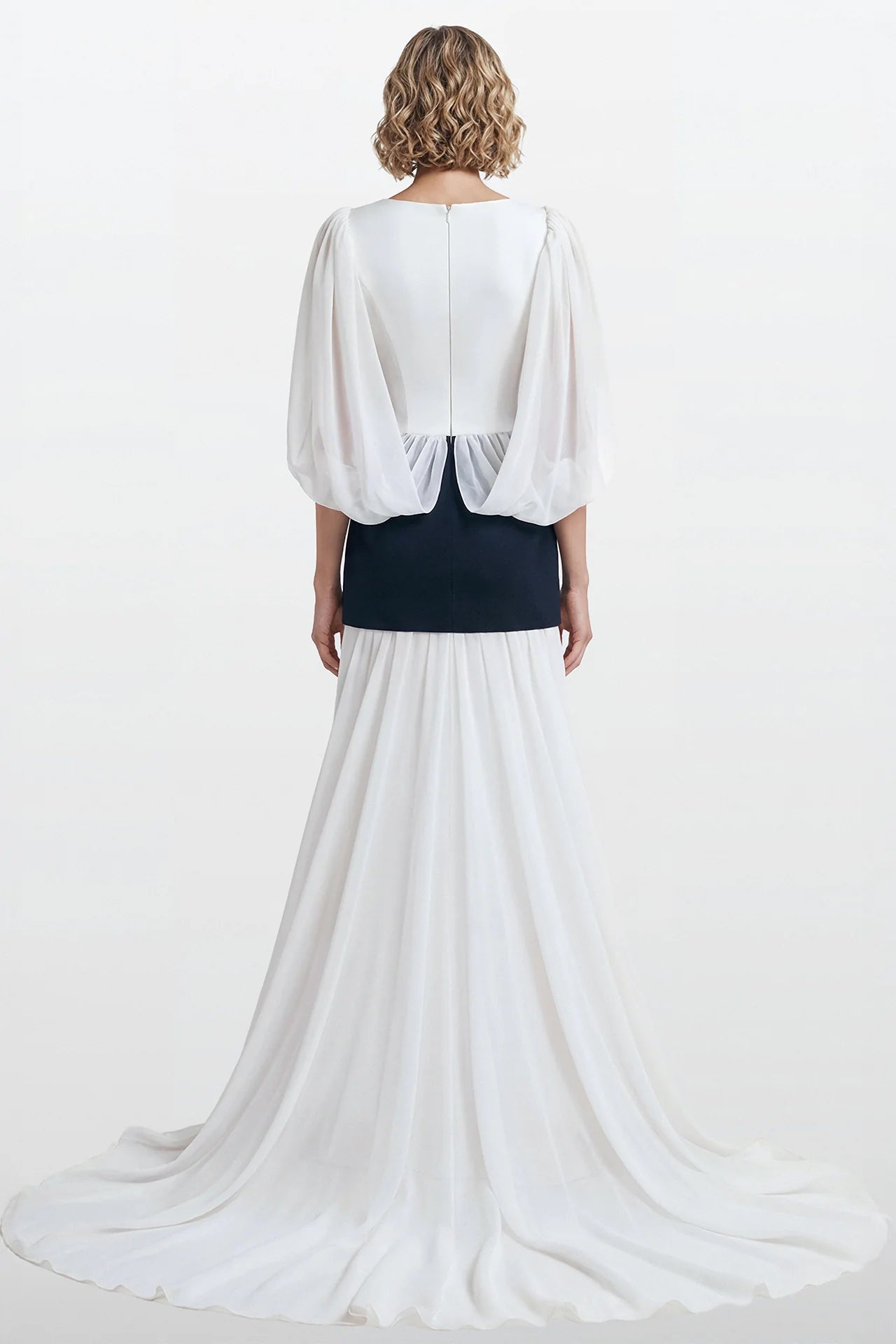 Embroidered Waist Cape Sleeve Gown
