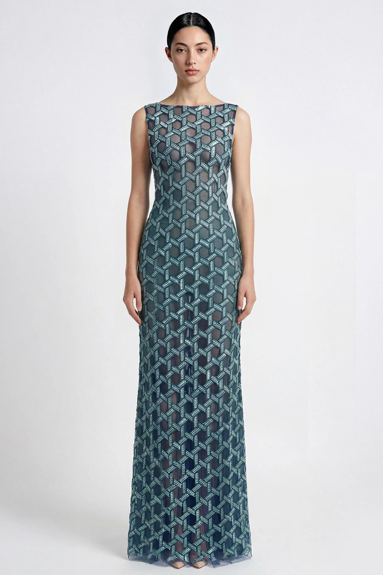 Embroidered Panel Gown with Chiffon Overskirt