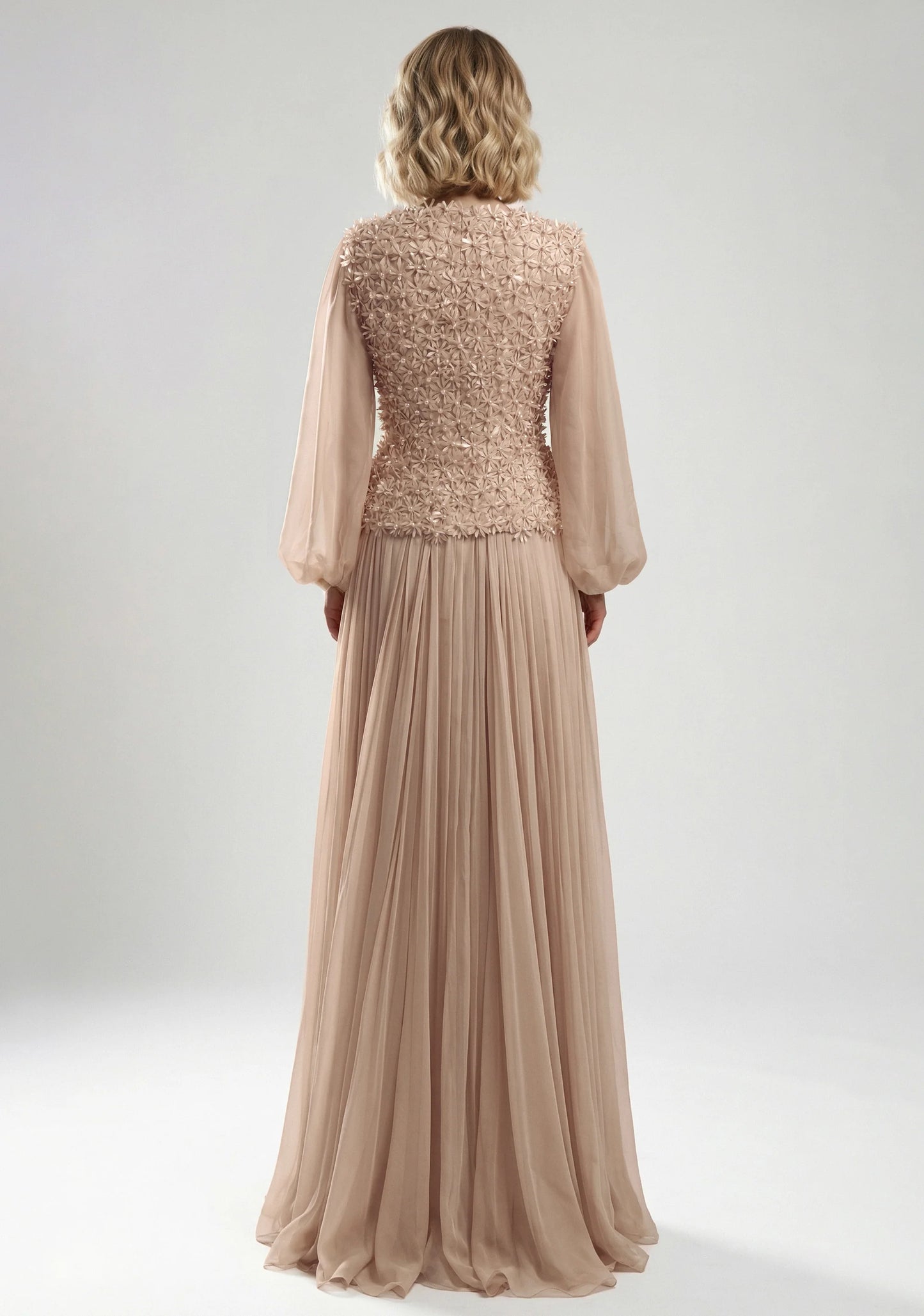 Floral Embroidered Chiffon Gown