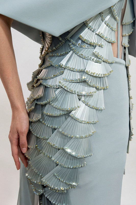 Draped Off-Shoulder Column Gown