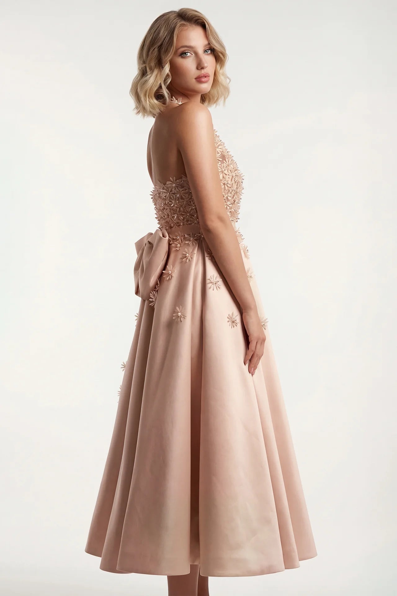 Laser-Cut Floral Mikado Midi Dress
