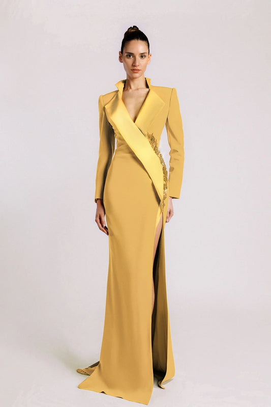 Ochre Blazer-Style Mermaid Evening Dress
