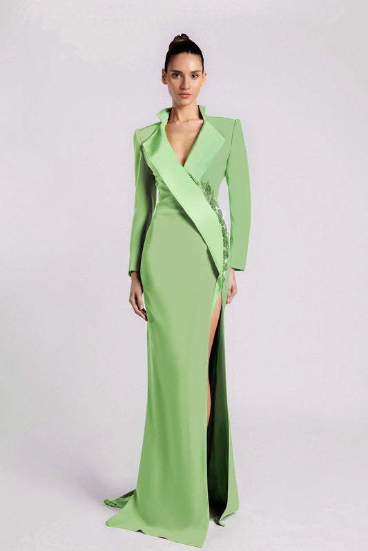 Mint Blazer-Style Mermaid Evening Dress
