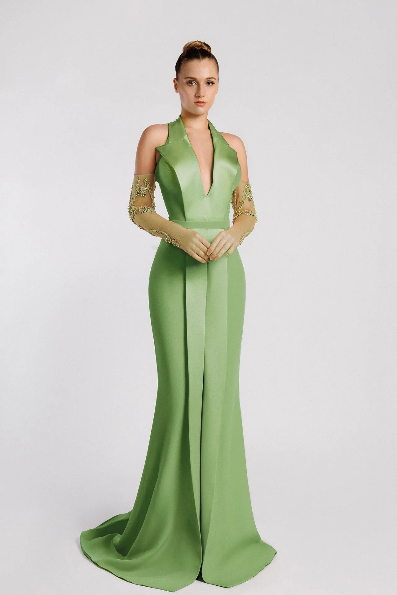 Mint Halter Neck Mermaid Evening Dress