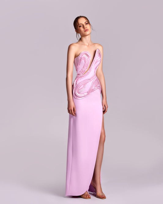 Sculptured Pink Dress with Organza and Crystal Inserts