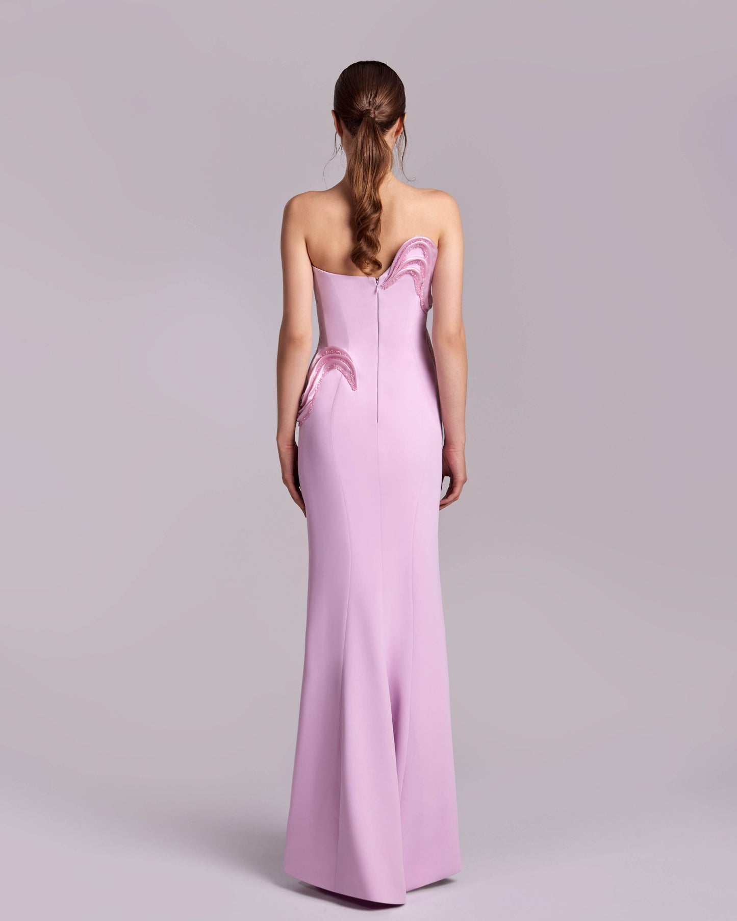 Sculptured Pink Dress with Organza and Crystal Inserts