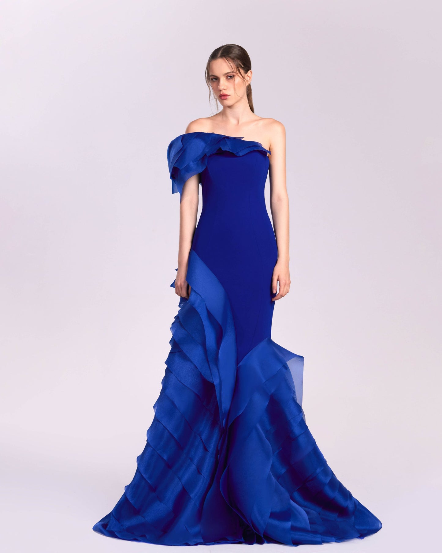 Graceful Ruffles: Off-Shoulder Mermaid Gown