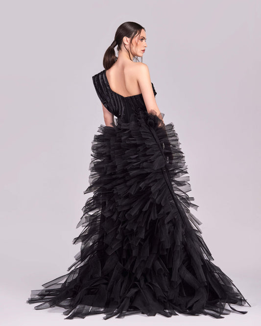 Removable Overskirt, Striped Organza and Lace Gown