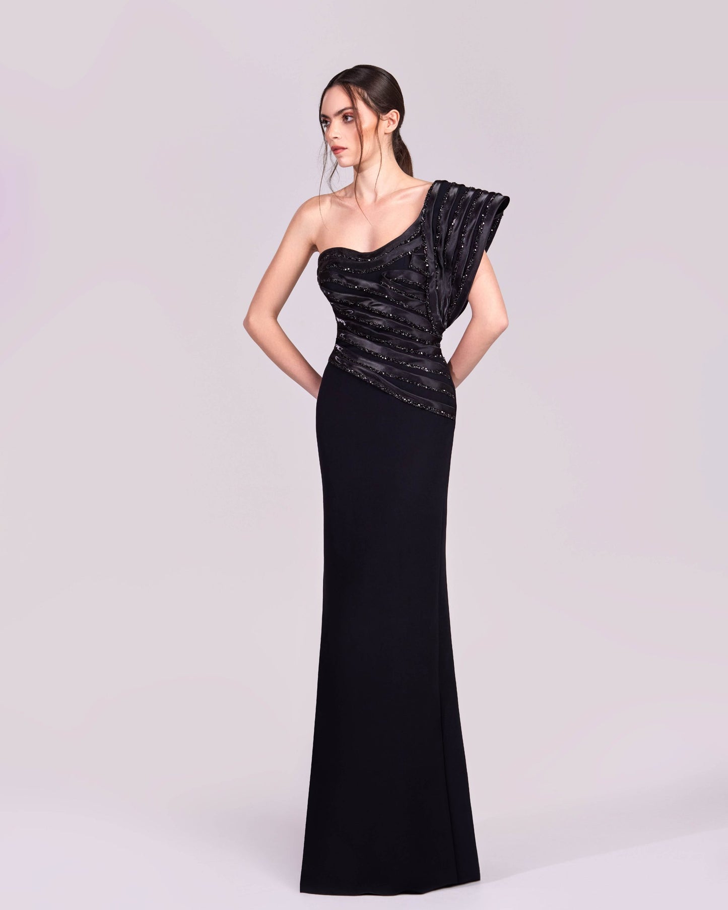 Removable Overskirt, Striped Organza and Lace Gown