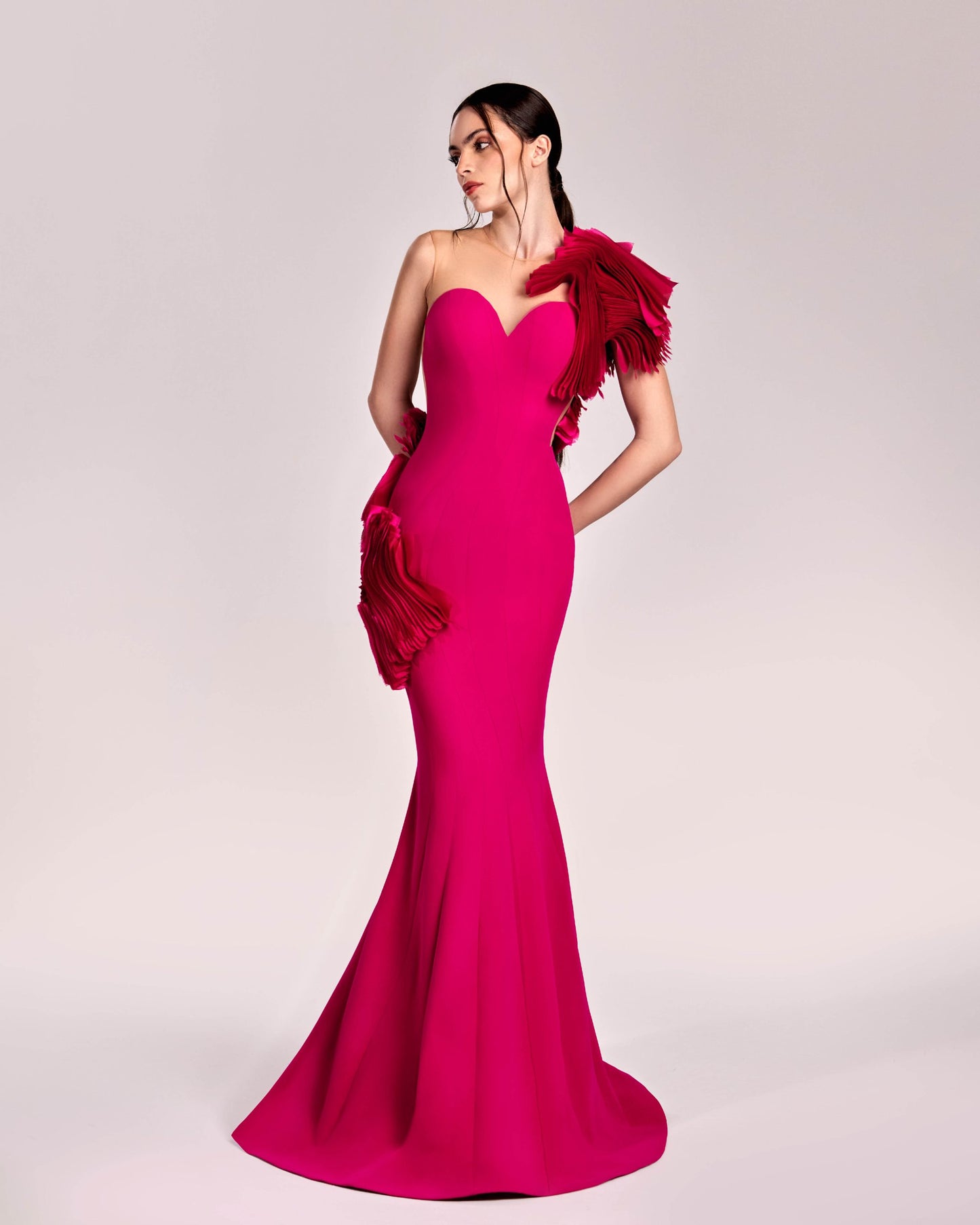 Stunning Fuchsia Mermaid Gown with organza inserts