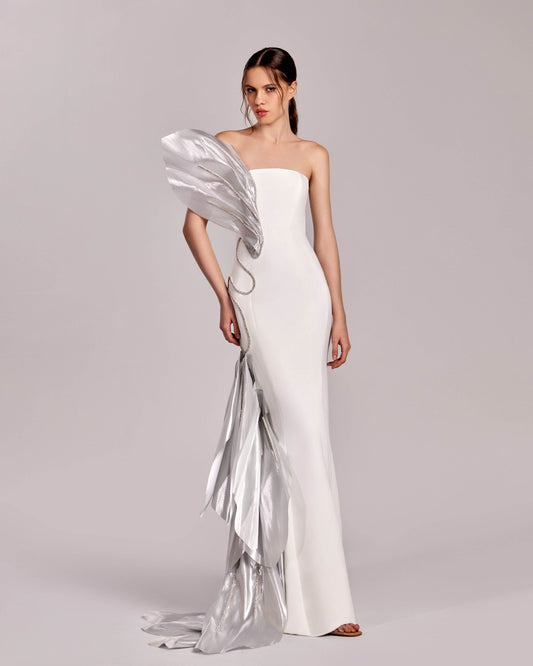 Luminous Metallic with Crystal Trims Off-White and Silver dress