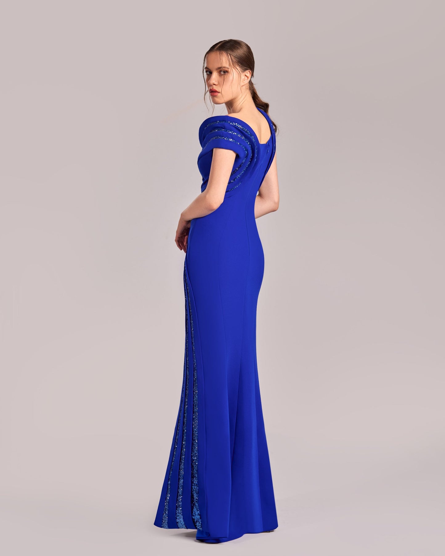 Royal Blue Asymmetrical Sparkling Evening Gown