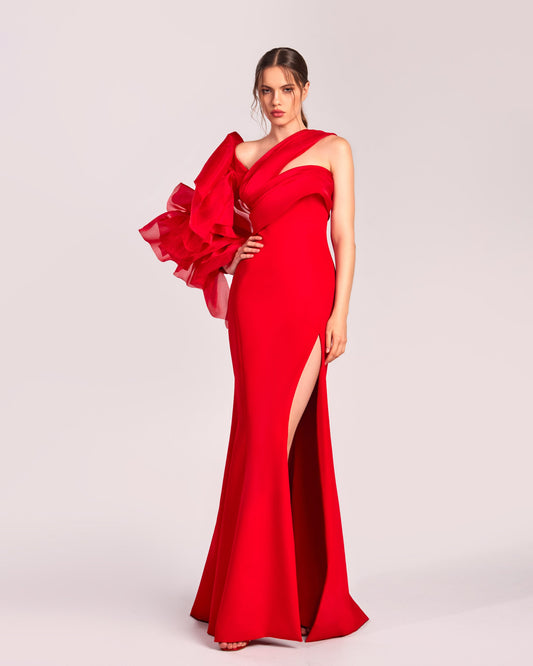 Radiant Ruffled Sleeve One Shoulder Dress