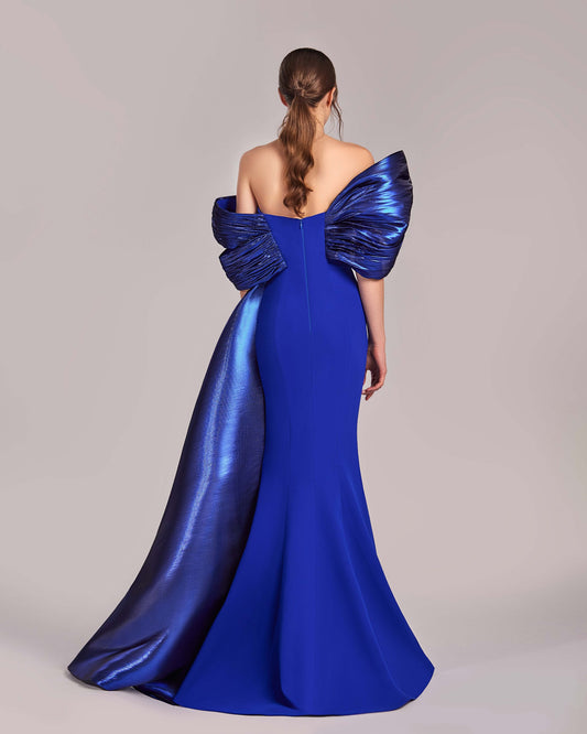 Metallic Royal Blue Off-Shoulders Mermaid Gown