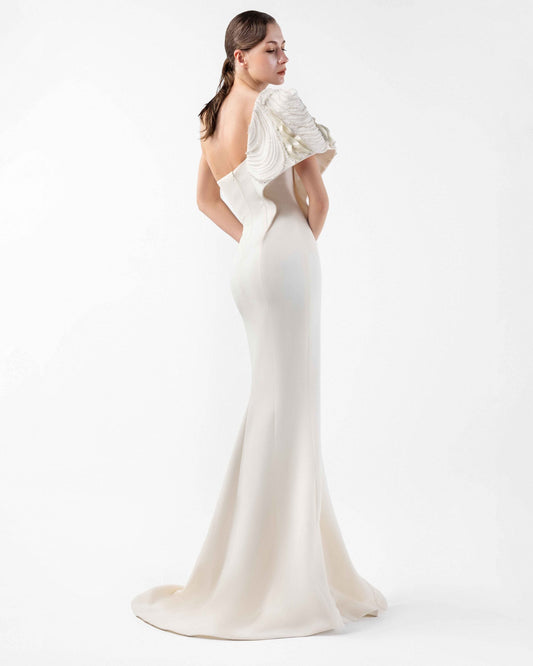 Moonlit Pearl, One-Shoulder Cream Mermaid Gown