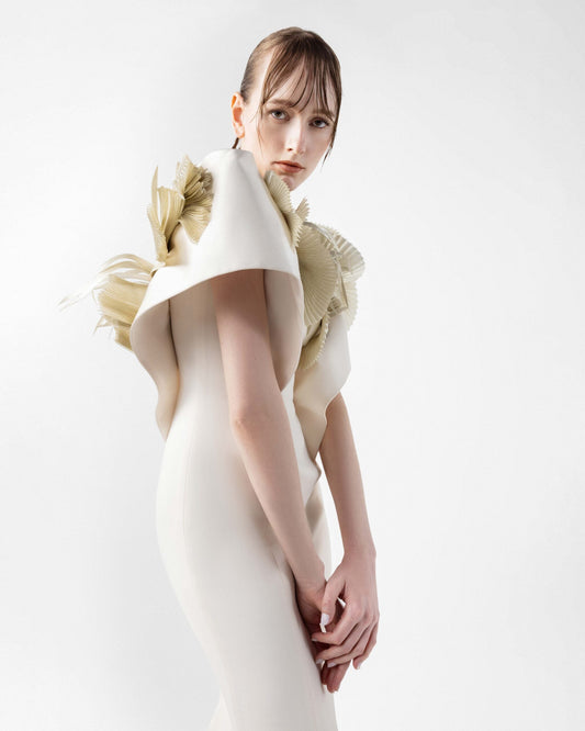 Cream Dreamscape Gown with Sculpted Organza Shoulders