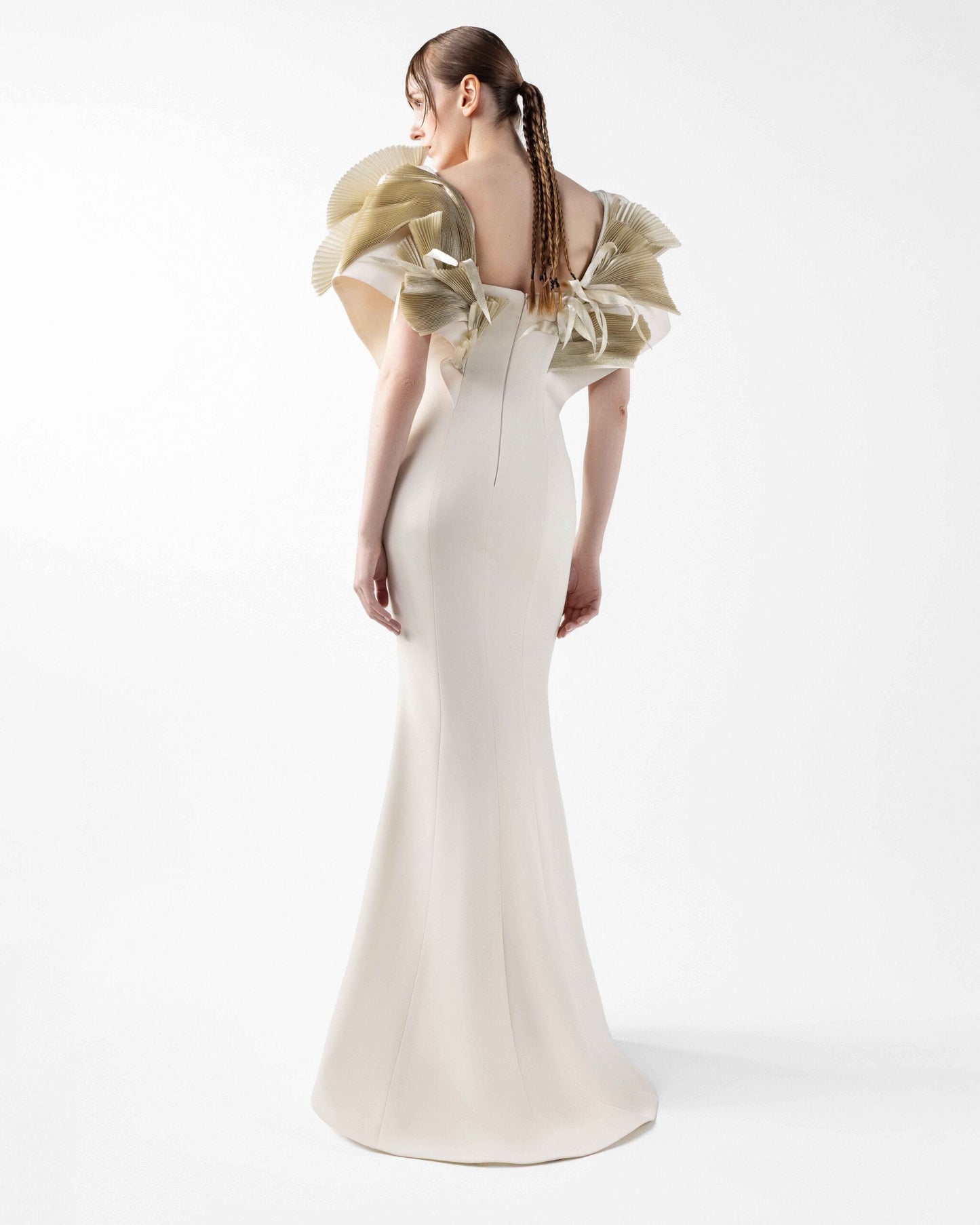 Cream Dreamscape Gown with Sculpted Organza Shoulders