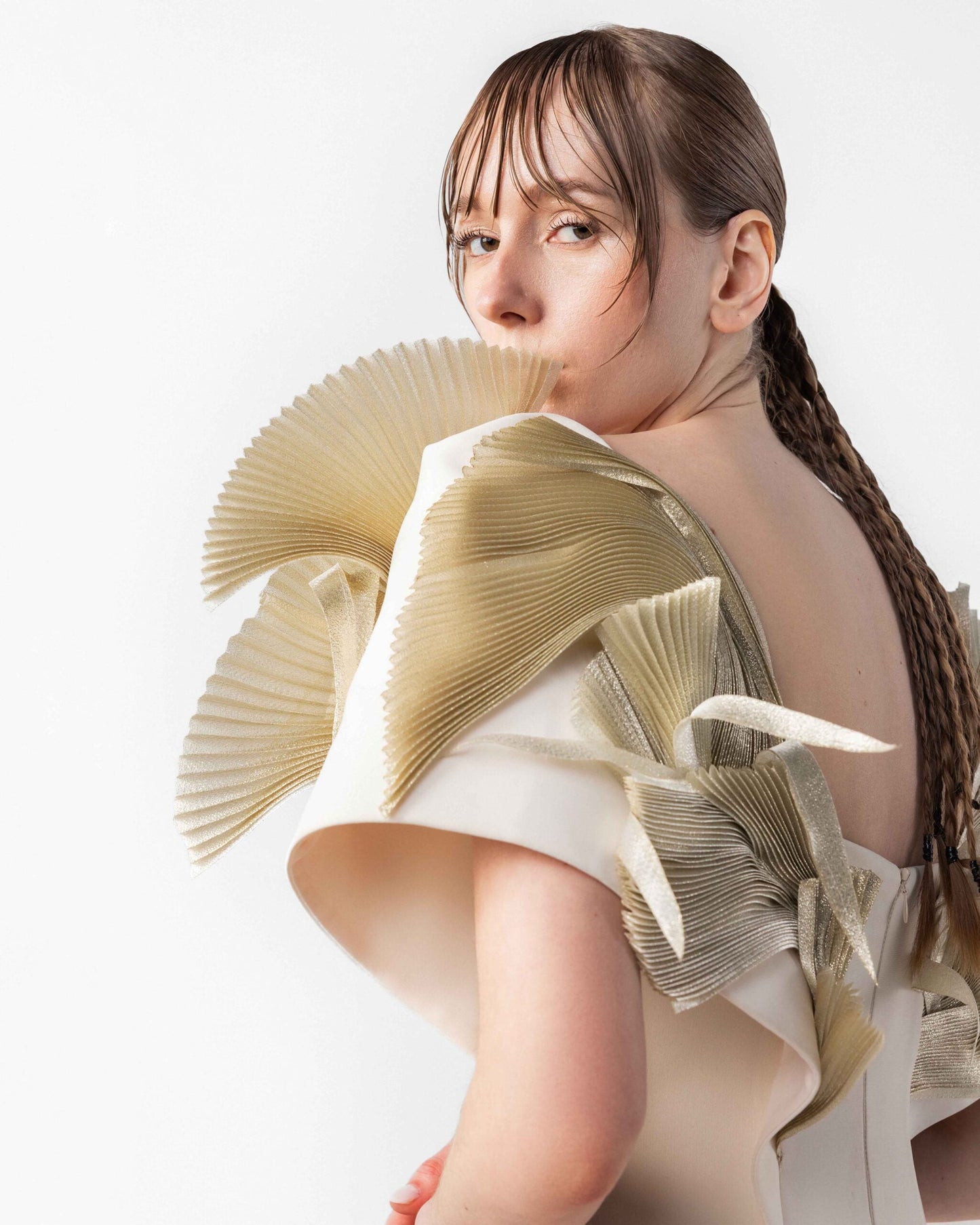 Cream Dreamscape Gown with Sculpted Organza Shoulders