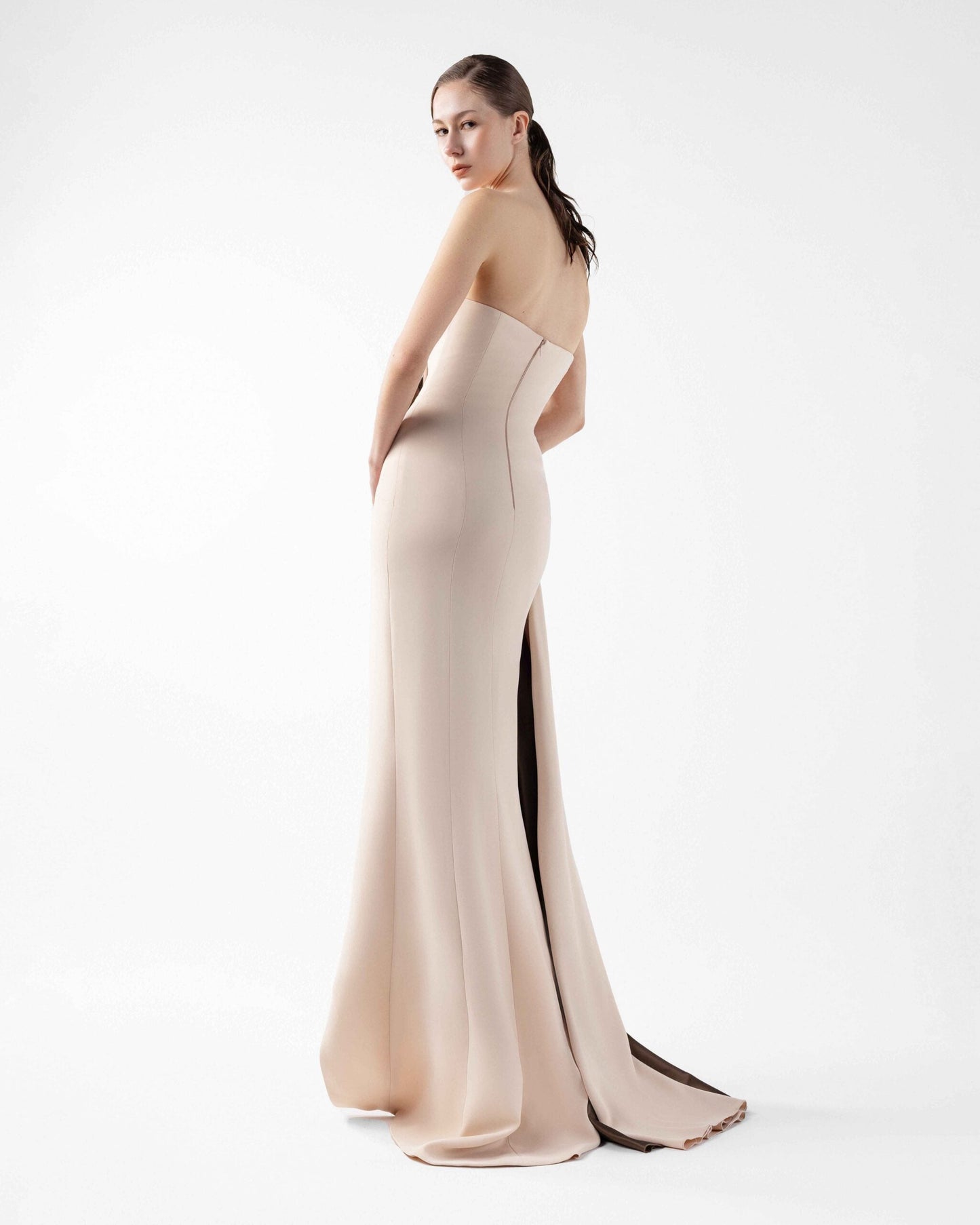 Molten Nude and Bronze Folded Gown