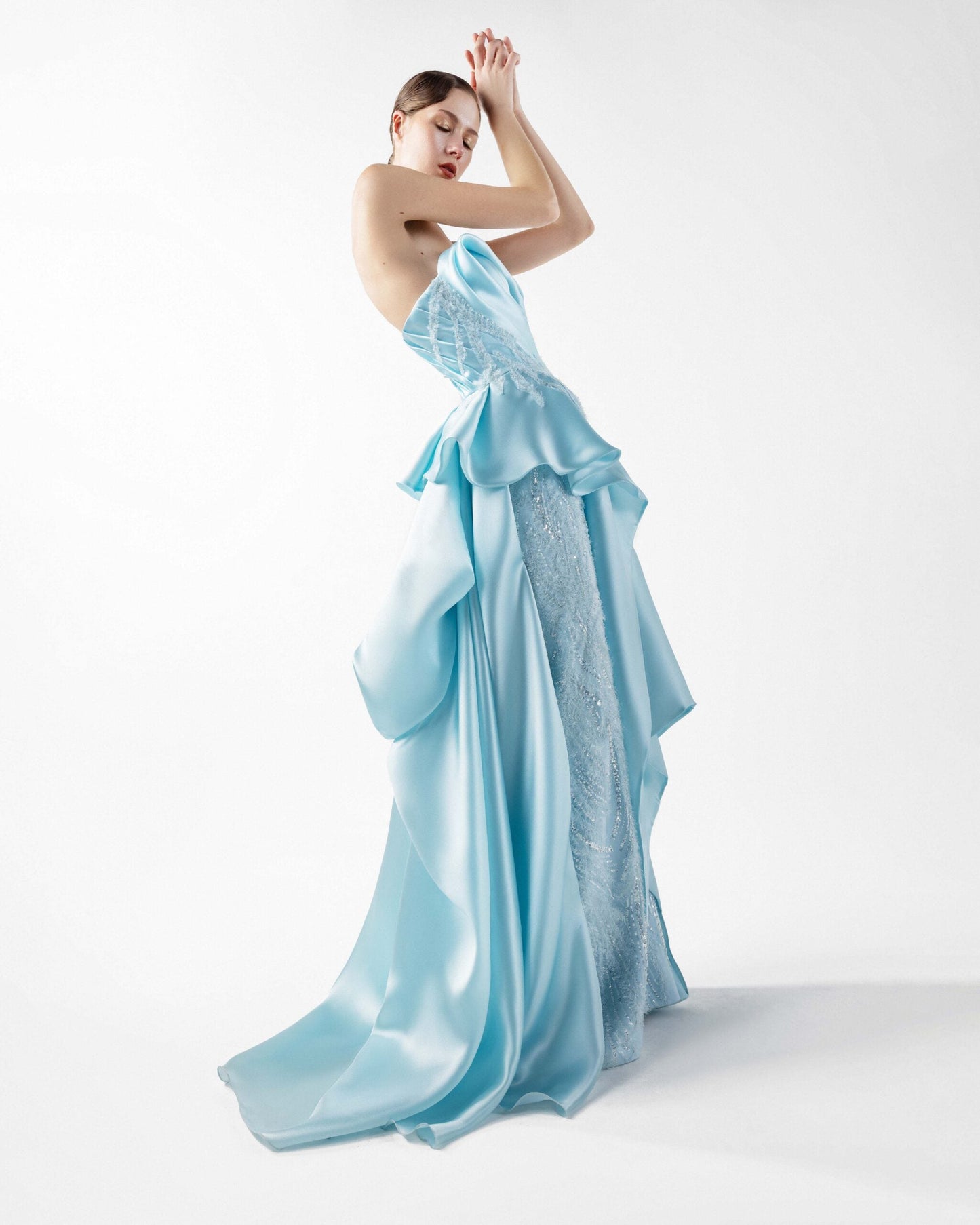 Celestial Blue Waterfall Lace and Organza Gown