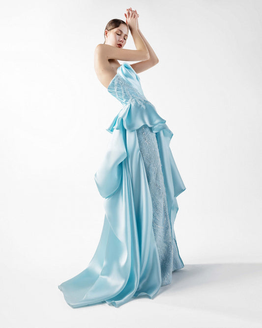 Celestial Blue Waterfall Lace and Organza Gown