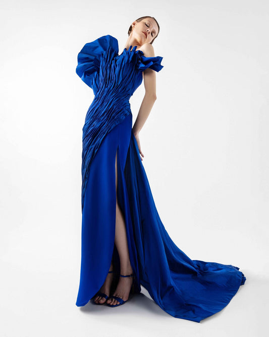 Sculptural Taffeta Bodice Royal Blue Gown