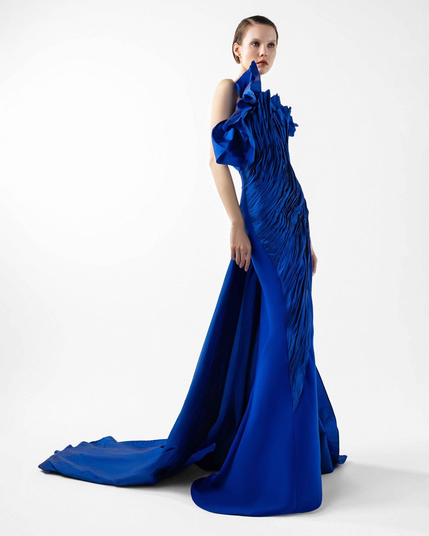 Sculptural Taffeta Bodice Royal Blue Gown
