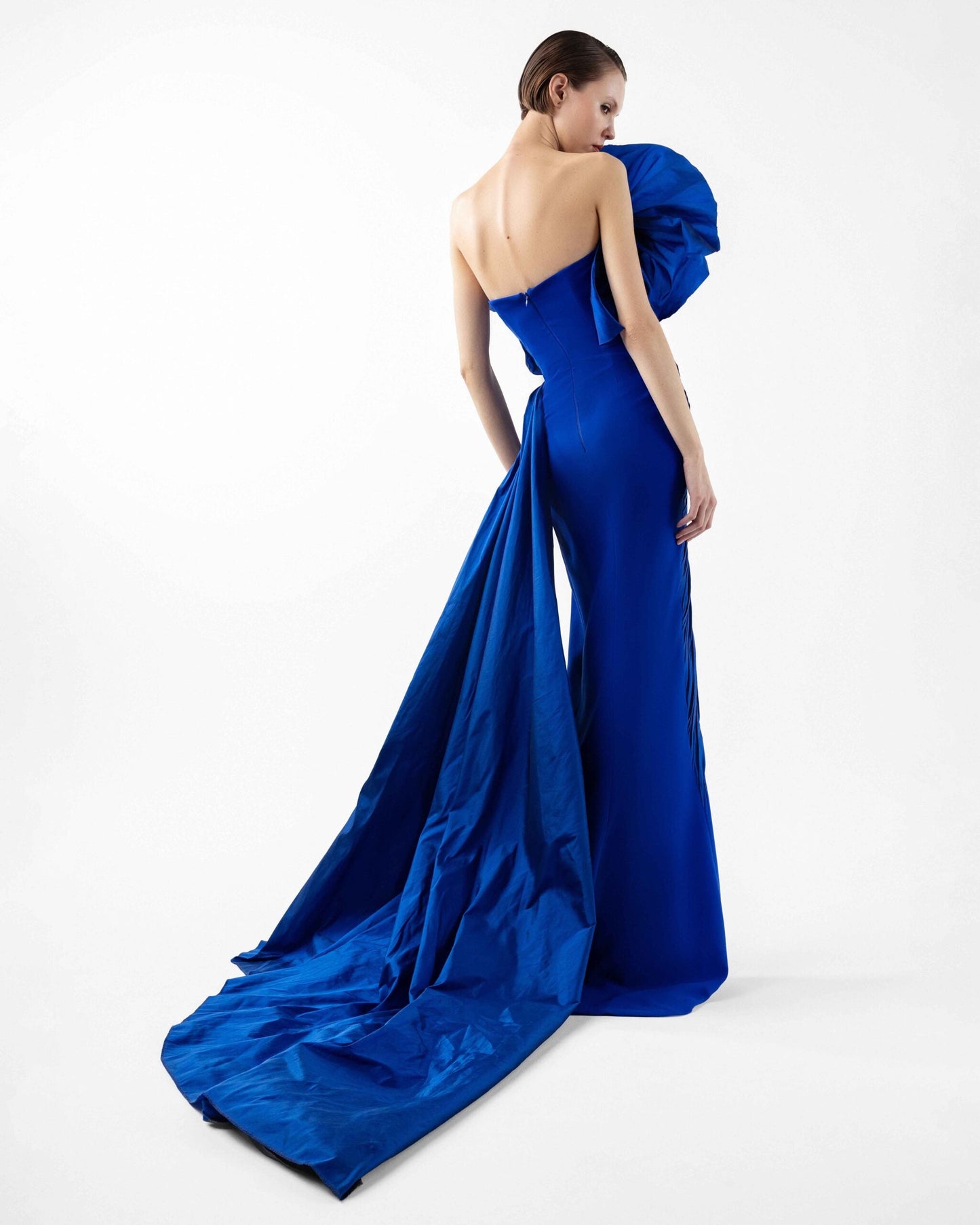 Sculptural Taffeta Bodice Royal Blue Gown