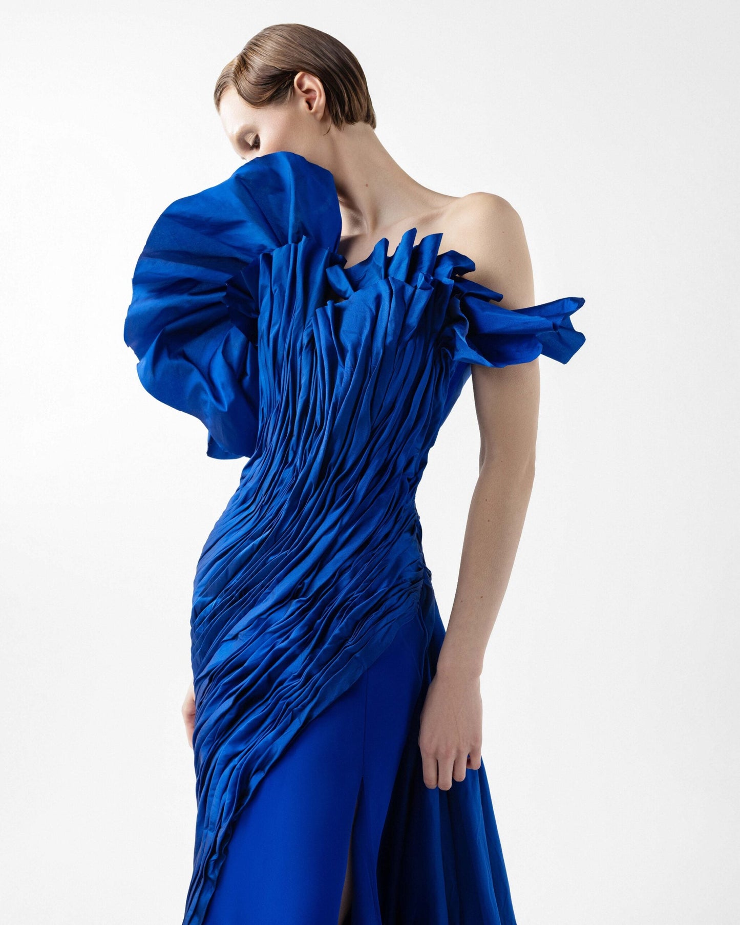 Sculptural Taffeta Bodice Royal Blue Gown