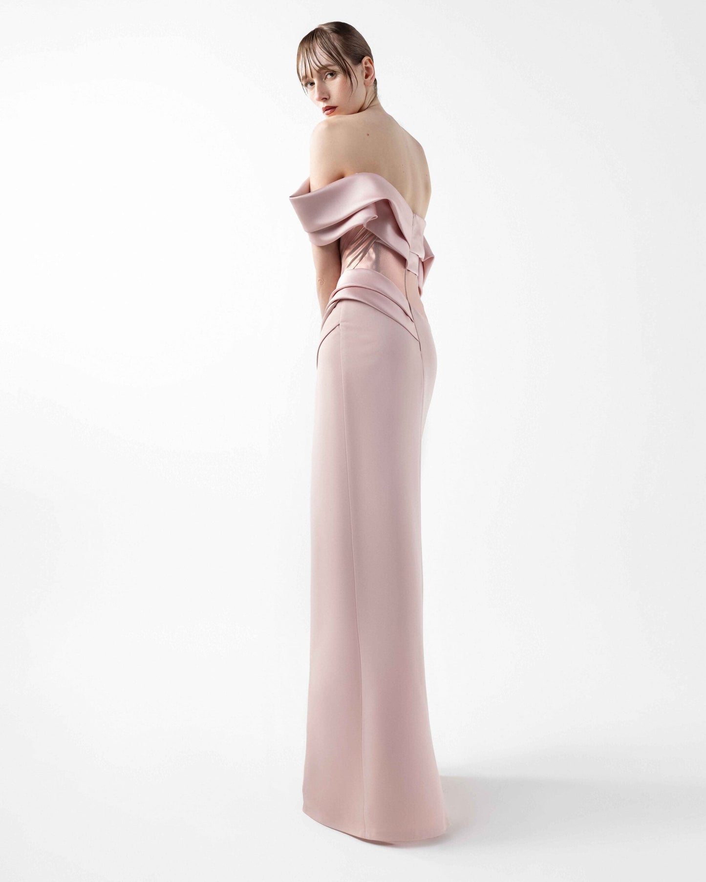 Sophisticated Mixed Media Off Shoulder Pink Dress