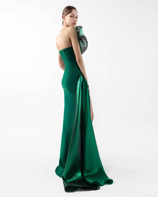 Emerald Green Gown with Metallic Swirls