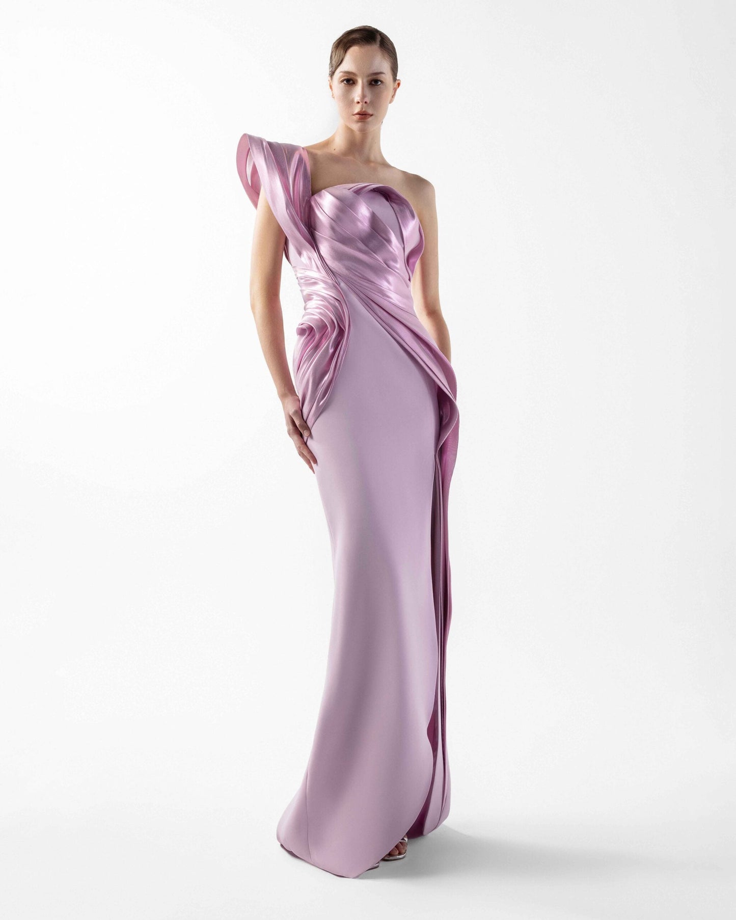 Liquid Metallic Pink Crepe Dress