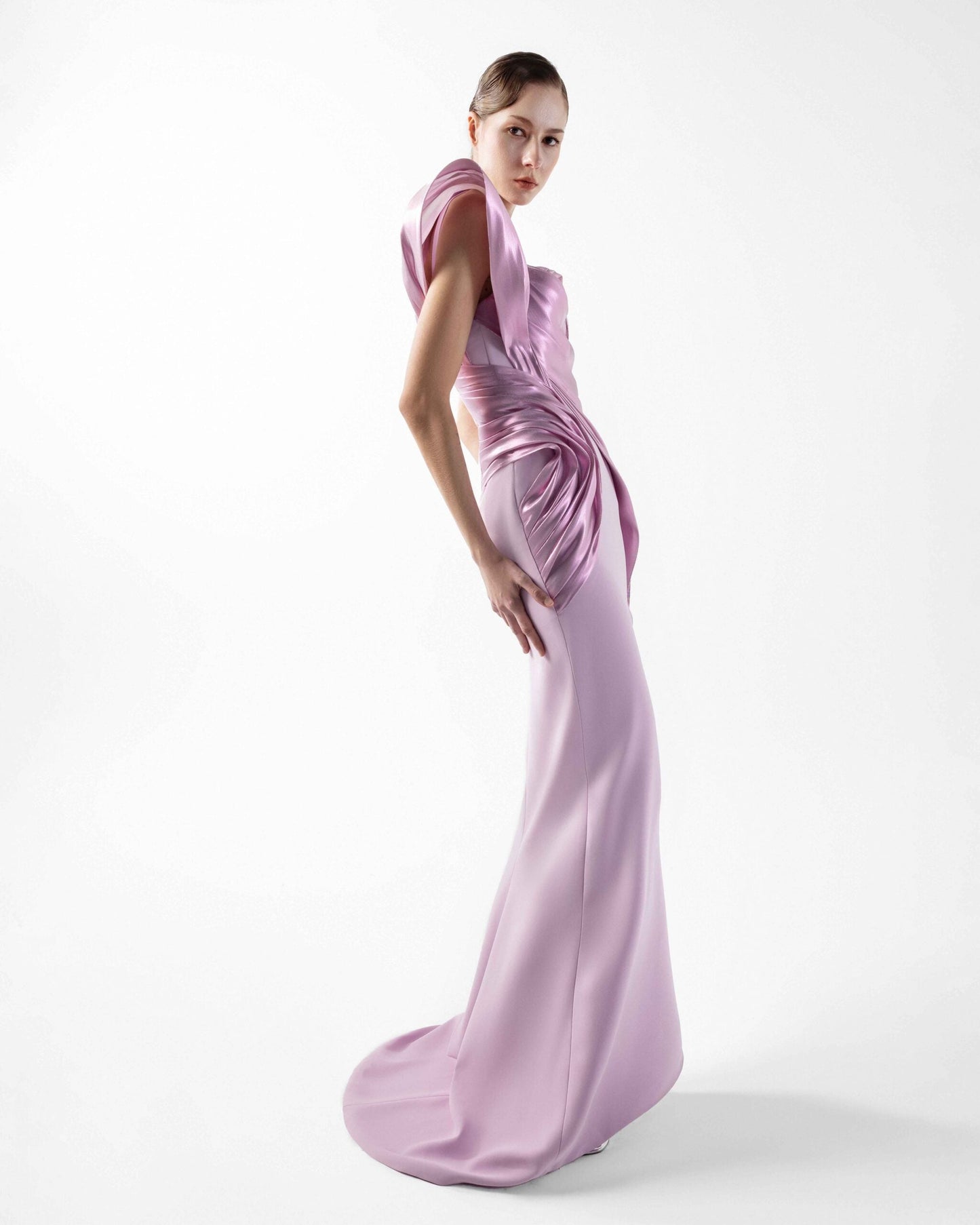 Liquid Metallic Pink Crepe Dress