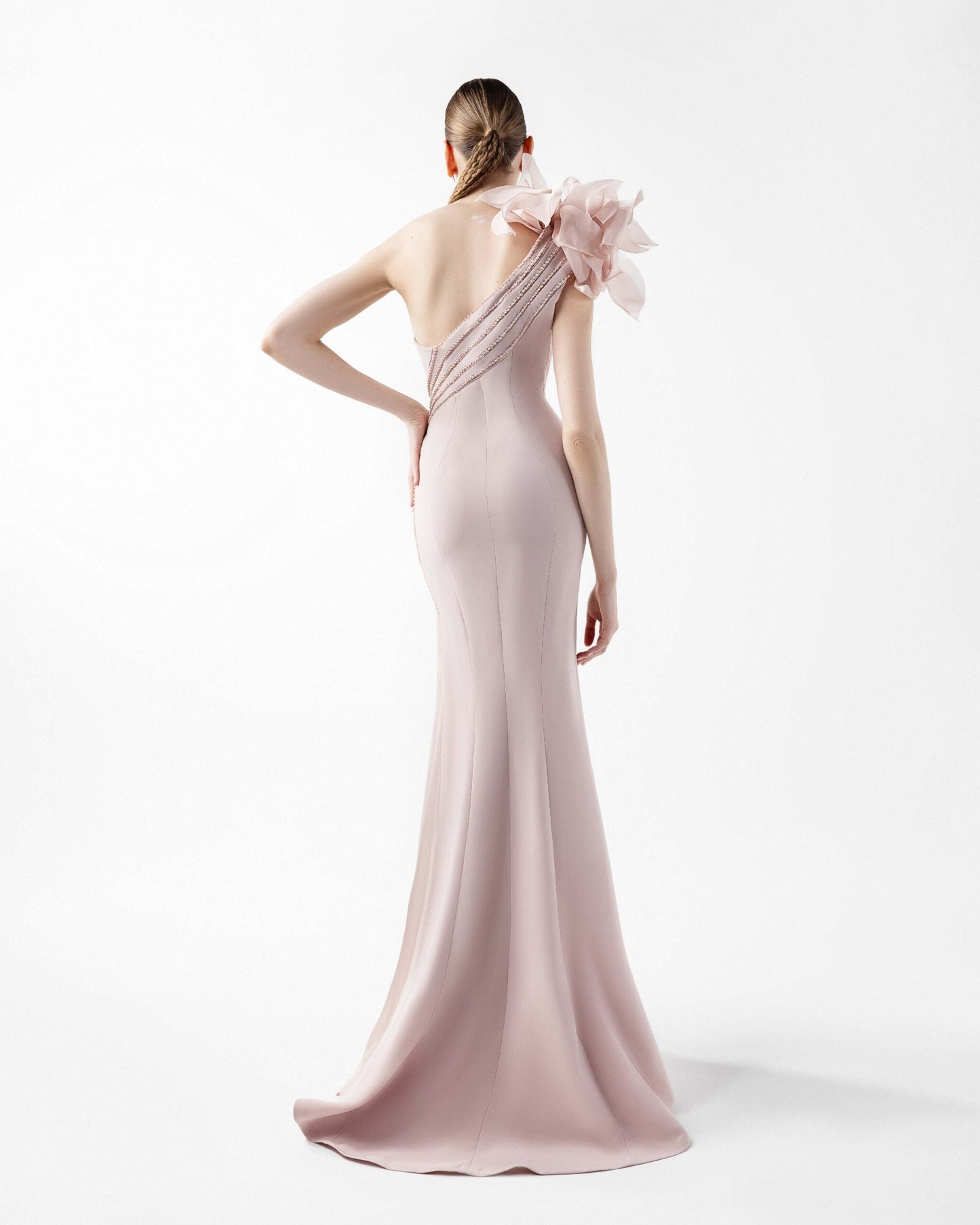 Rosé Petal Cascading Beaded Floral Gown
