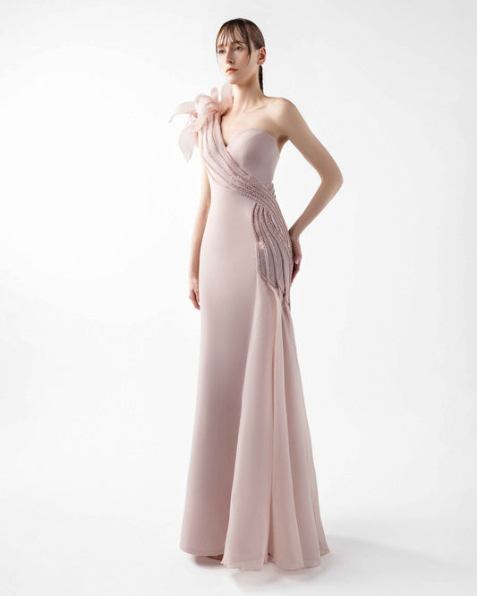Rosé Petal Cascading Beaded Floral Gown