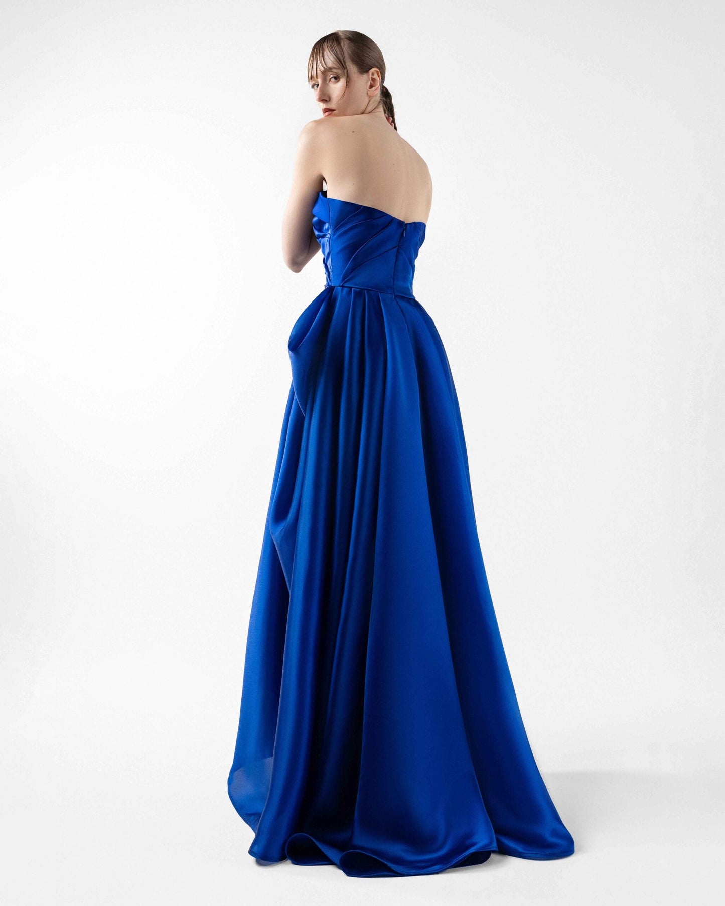 Voluminous Beaded Royal Blue Organza Evening Dress