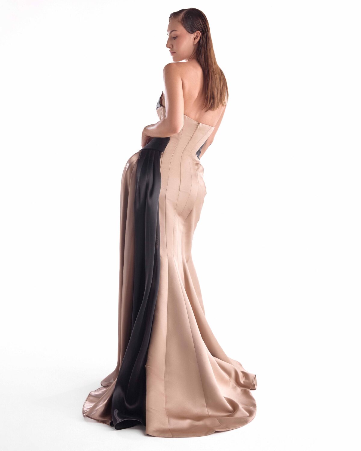 Opulent Razmir and Liquid Organza Draped Gown