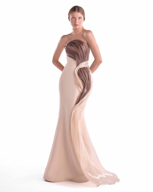Sculpted Flow, Draped in Whispered Liquid Two-Tone Organza