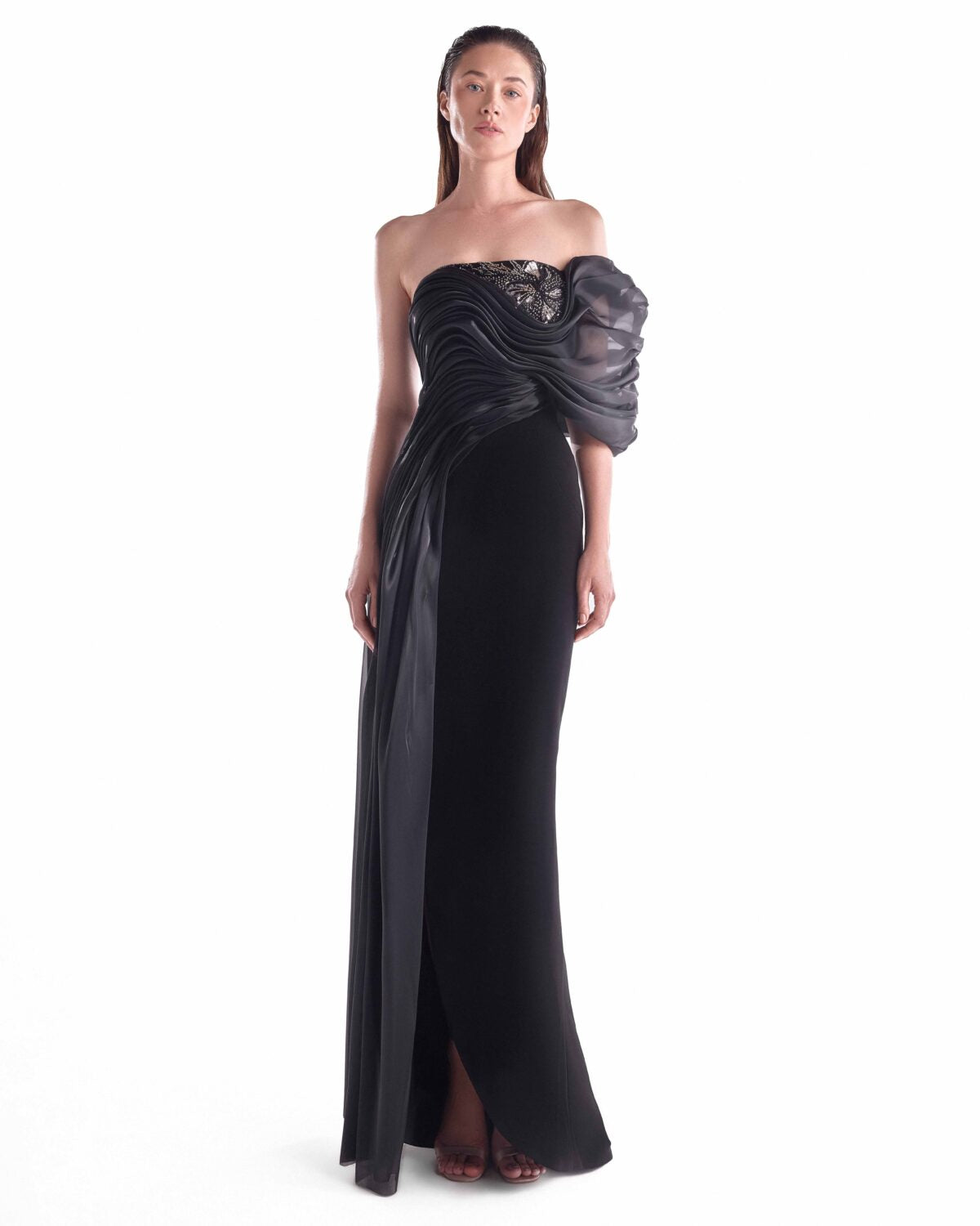 Nocturne Draped Off-Shoulder Gown