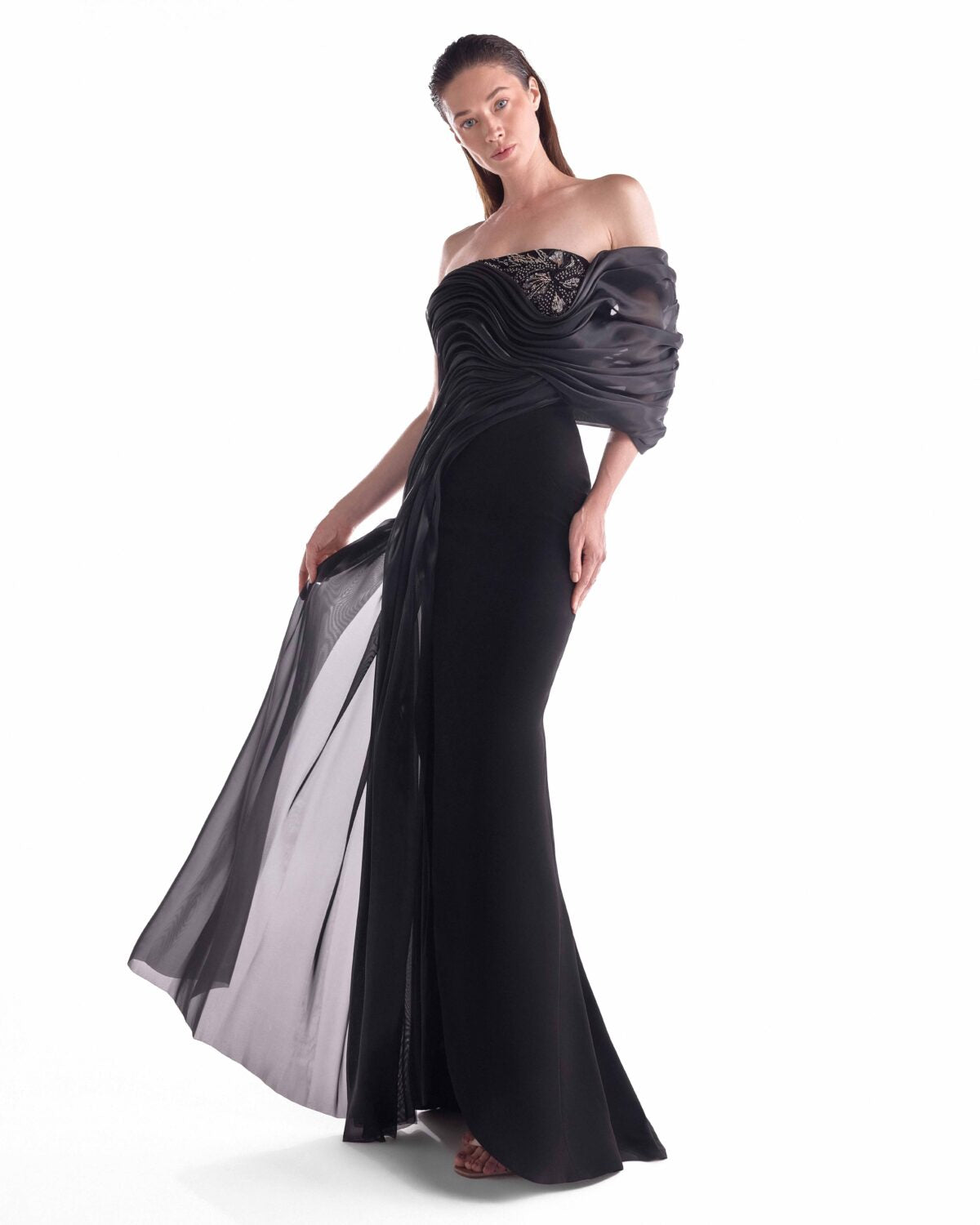 Nocturne Draped Off-Shoulder Gown