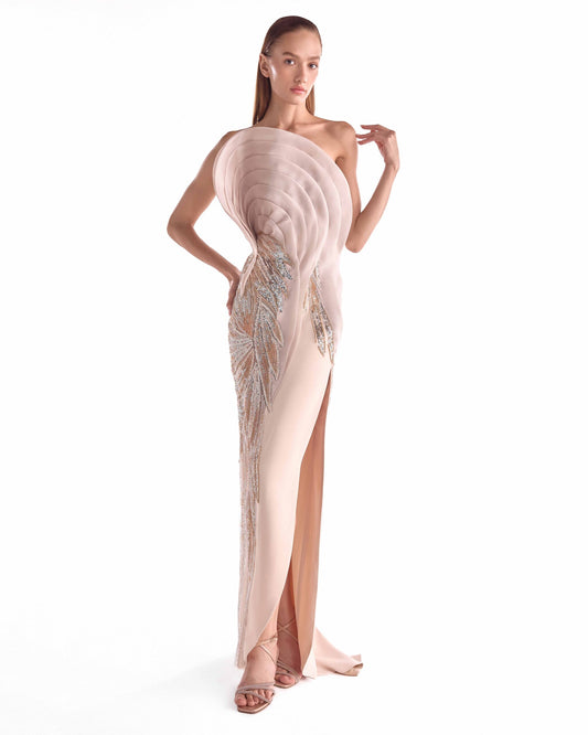 The Poetry of Form in a Nude High Slit Gown