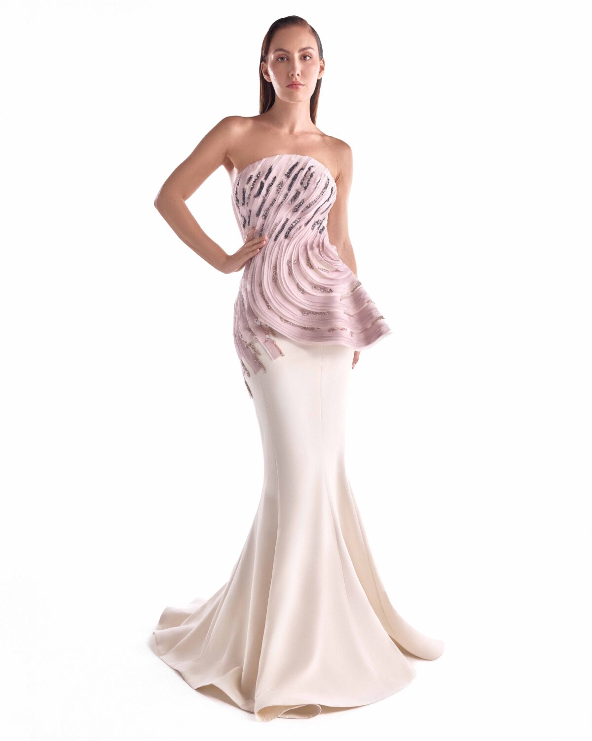 An Off-White Mermaid Silhouette Traced with Blush Embroidered Waves