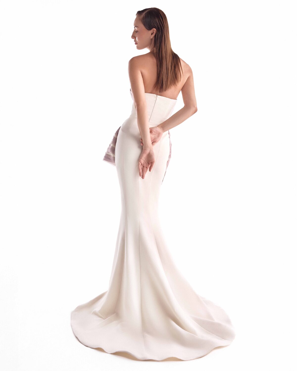 An Off-White Mermaid Silhouette Traced with Blush Embroidered Waves