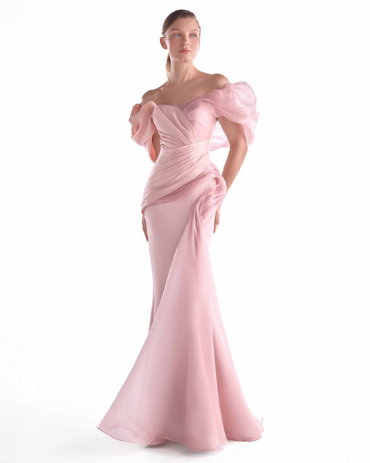Asymmetrical Mixed Media Pink Mermaid Gown